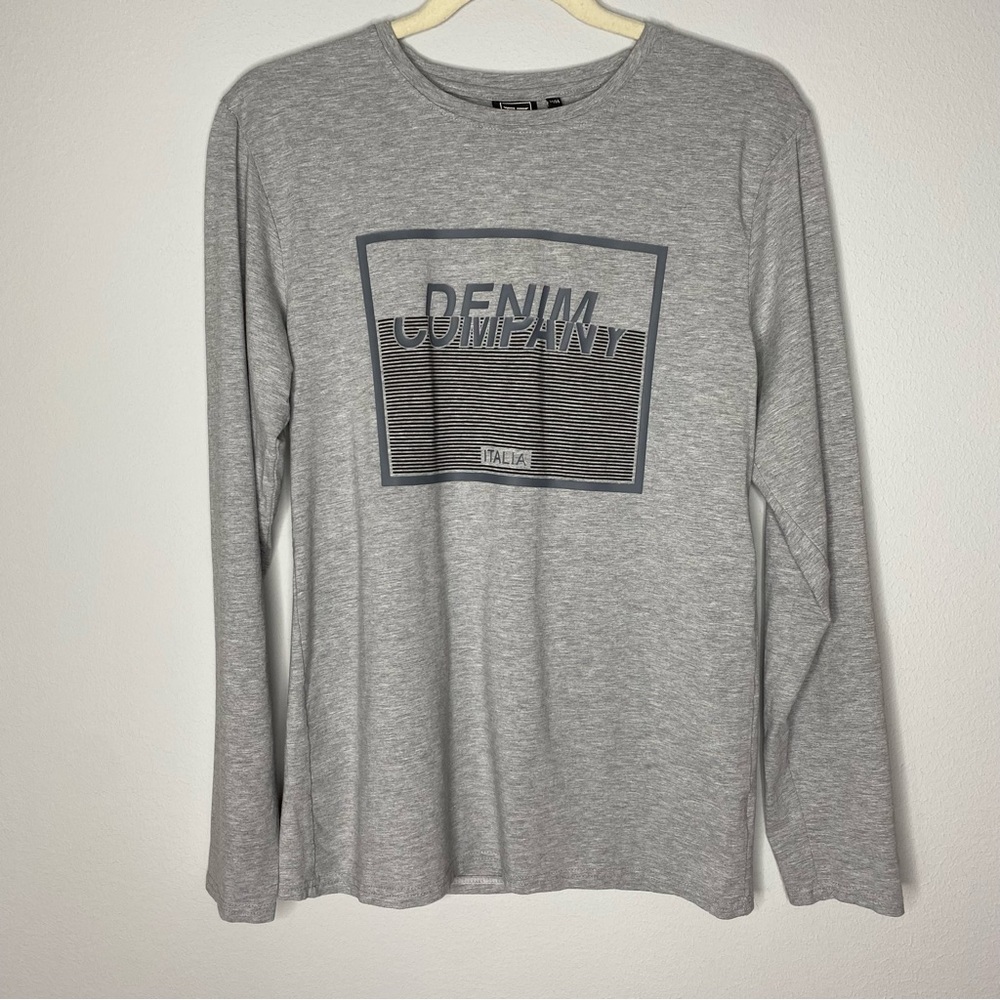 Funk Denim Company Gray Long Sleeve Round Neck Logo Casual Graphic Tee Mens Sz M